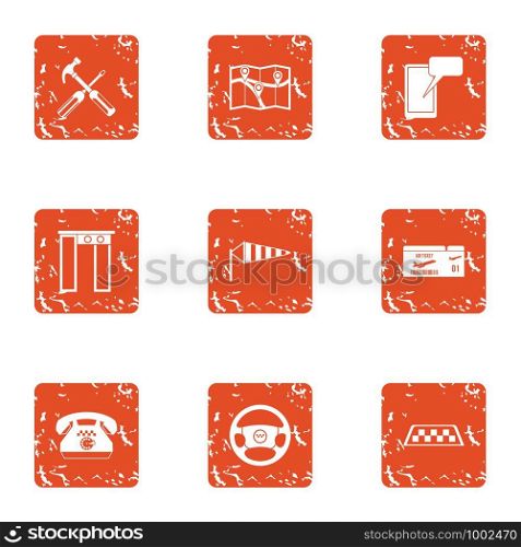 Taxi stand icons set. Grunge set of 9 taxi stand vector icons for web isolated on white background. Taxi stand icons set, grunge style