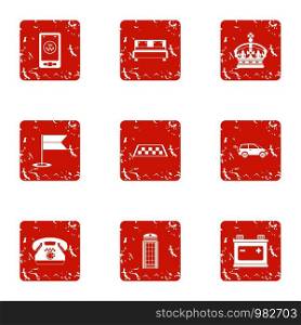Taxi stand icons set. Grunge set of 9 taxi stand vector icons for web isolated on white background. Taxi stand icons set, grunge style