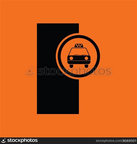 Taxi station icon. Orange background with black. Vector illustration.