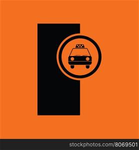 Taxi station icon. Orange background with black. Vector illustration.