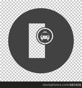 Taxi station icon. Subtract stencil design on tranparency grid. Vector illustration.