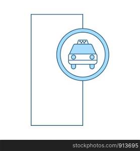 Taxi Station Icon. Thin Line With Blue Fill Design. Vector Illustration.