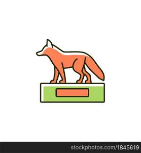 Taxidermy RGB color icon. Preserving and stuffing wild dead animals. Animal body display and exhibition. Deer head. Hunter trophy. Isolated vector illustration. Simple filled line drawing. Taxidermy RGB color icon