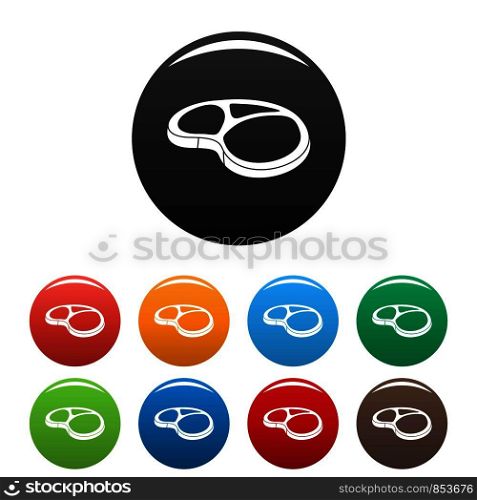 Tbone steak icons set 9 color vector isolated on white for any design. Tbone steak icons set color