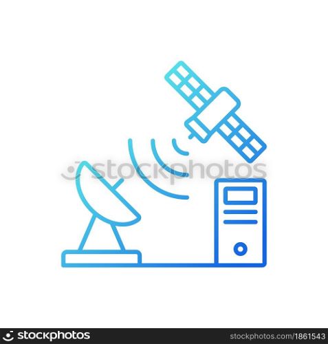 TCP over satellite gradient linear vector icon. Transmission Control Protocol. Telecommunications network. Thin line color symbol. Modern style pictogram. Vector isolated outline drawing. TCP over satellite gradient linear vector icon
