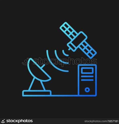 TCP over satellite gradient vector icon for dark theme. Global telecommunications network connection. Thin line color symbol. Modern style pictogram. Vector isolated outline drawing. TCP over satellite gradient vector icon for dark theme