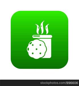 Tea and biscuit icon green vector isolated on white background. Tea and biscuit icon green vector