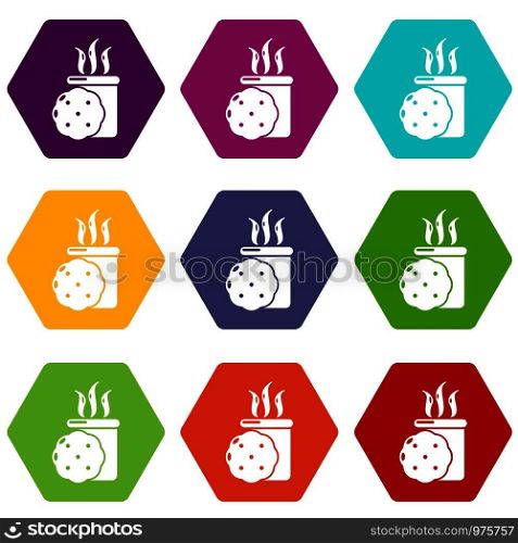 Tea and biscuit icons 9 set coloful isolated on white for web. Tea and biscuit icons set 9 vector
