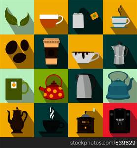Tea and Coffee Icons set in flat style for any design. Tea and Coffee Icons set