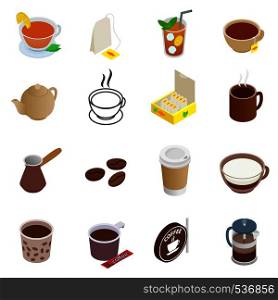 Tea and Coffee Icons set in isometric 3d style isolated on white. Tea and Coffee Icons set