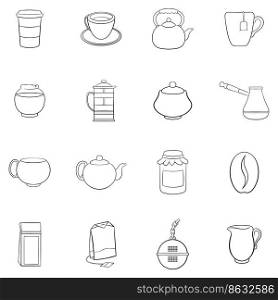 Tea and coffee set in outline style isolated on white background. Tea and coffee set vector outline