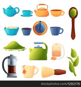 Tea ceremony icons set. Cartoon set of tea ceremony vector icons for web design. Tea ceremony icons set, cartoon style