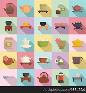 Tea ceremony icons set. Flat set of tea ceremony vector icons for web design. Tea ceremony icons set, flat style