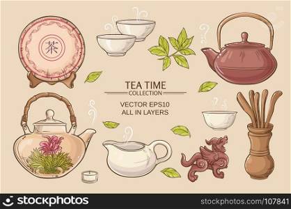 tea ceremony set. Tea ceremony vector set on color background