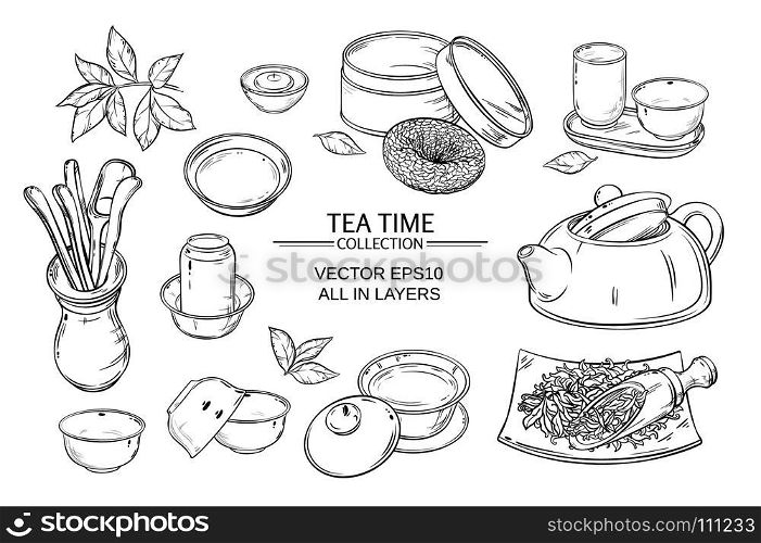 tea ceremony set. Tea ceremony vector set on white background