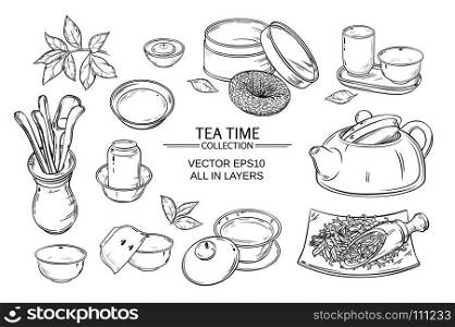 tea ceremony set. Tea ceremony vector set on white background