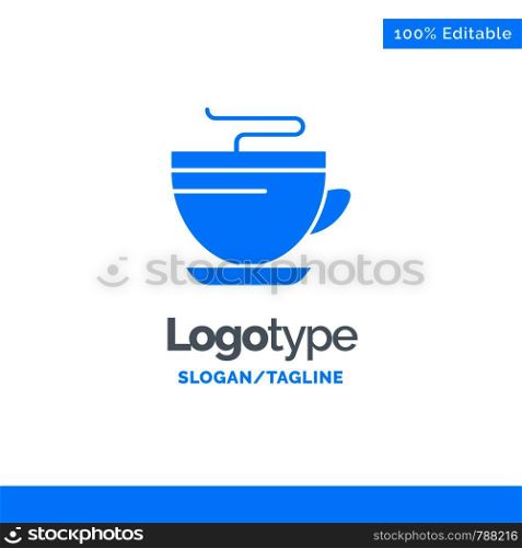 Tea, Coffee, Cup, Cleaning Blue Solid Logo Template. Place for Tagline