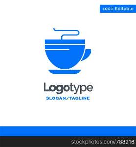 Tea, Coffee, Cup, Cleaning Blue Solid Logo Template. Place for Tagline