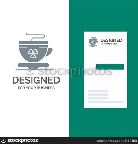 Tea, Coffee, Cup, Ireland Grey Logo Design and Business Card Template