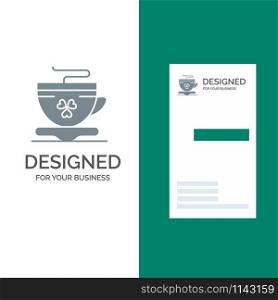 Tea, Coffee, Cup, Ireland Grey Logo Design and Business Card Template
