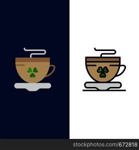 Tea, Coffee, Cup, Ireland Icons. Flat and Line Filled Icon Set Vector Blue Background