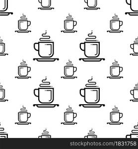 Tea Coffee Cup Seamless Pattern, Hot Beverage Mug With Handle Vector Art Illustration