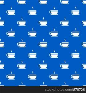 Tea cup and saucer pattern repeat seamless in blue color for any design. Vector geometric illustration. Tea cup and saucer pattern seamless blue