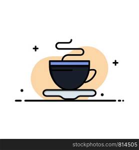 Tea, Cup, Coffee, Hotel Business Flat Line Filled Icon Vector Banner Template