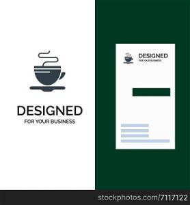Tea, Cup, Coffee, Hotel Grey Logo Design and Business Card Template