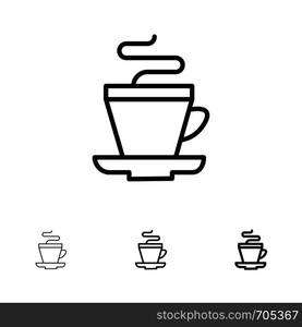 Tea, Cup, Coffee, Indian Bold and thin black line icon set