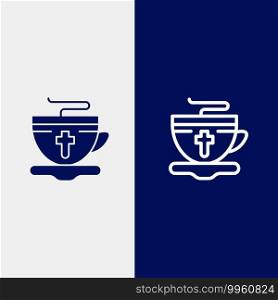 Tea, Cup, Easter, Hot Line and Glyph Solid icon Blue banner Line and Glyph Solid icon Blue banner
