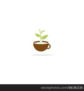 Tea cup green leaf nature logo Royalty Free Vector Image