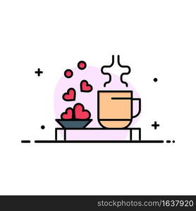 Tea, Cup, Hearts, Love, Loving, Wedding Business Flat Line Filled Icon Vector Banner Template