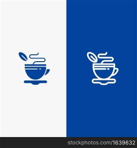 Tea, Cup, Hot, Coffee Line and Glyph Solid icon Blue banner Line and Glyph Solid icon Blue banner