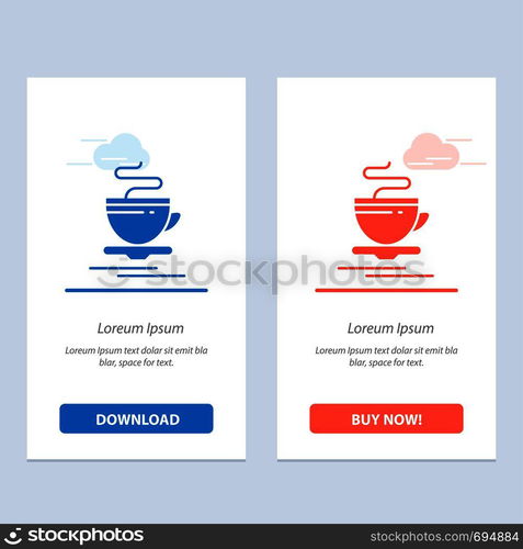 Tea, Cup, Hot, Hotel Blue and Red Download and Buy Now web Widget Card Template