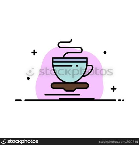 Tea, Cup, Hot, Hotel Business Flat Line Filled Icon Vector Banner Template
