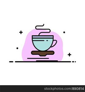 Tea, Cup, Hot, Hotel Business Flat Line Filled Icon Vector Banner Template