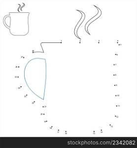 Tea Cup Icon Connect The Dots, Coffee Cup Icon Vector Art Illustration, Puzzle Game Containing A Sequence Of Numbered Dots