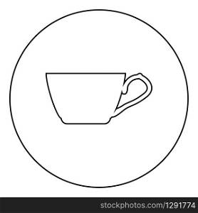 Tea cup icon in circle round outline black color vector illustration flat style simple image. Tea cup icon in circle round outline black color vector illustration flat style image