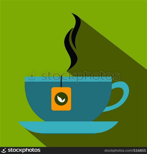 Tea cup icon in flat style with long shadows. Tea cup icon, flat style