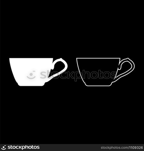 Tea cup icon outline set white color vector illustration flat style simple image