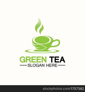 Tea cup logo vector design.Green tea vector logo template.