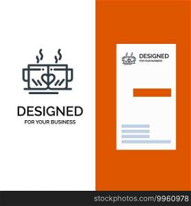 Tea, Cup, Love, Heart, Wedding Grey Logo Design and Business Card Template