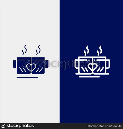 Tea, Cup, Love, Heart, Wedding Line and Glyph Solid icon Blue banner Line and Glyph Solid icon Blue banner