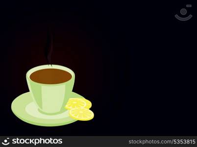 Tea cup. Tea cup in a green mug on a black background. A vector illustration
