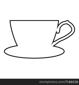 Tea cup with saucer icon outline black color vector illustration flat style simple image