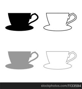 Tea cup with saucer icon outline set black grey color vector illustration flat style simple image. Tea cup with saucer icon outline set black grey color vector illustration flat style image