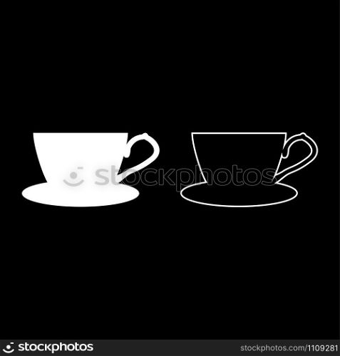 Tea cup with saucer icon outline set white color vector illustration flat style simple image