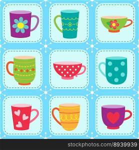 Tea cups pattern vector image