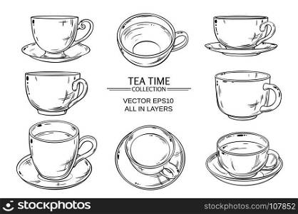 tea cups set . Tea cups vector set on white background